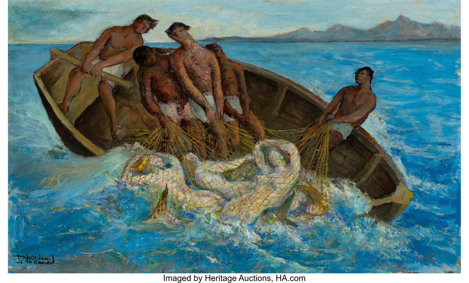 Ramon Alva de Canal (1892-1985) Untitled Oil on: Ramon Alva de Canal (1892-1985) Untitled Oil on board 13-1/2 x 22 inches (34.3 x 55.9 cm) Signed lower left: Alva / de la Canal PROVENANCE: Privat