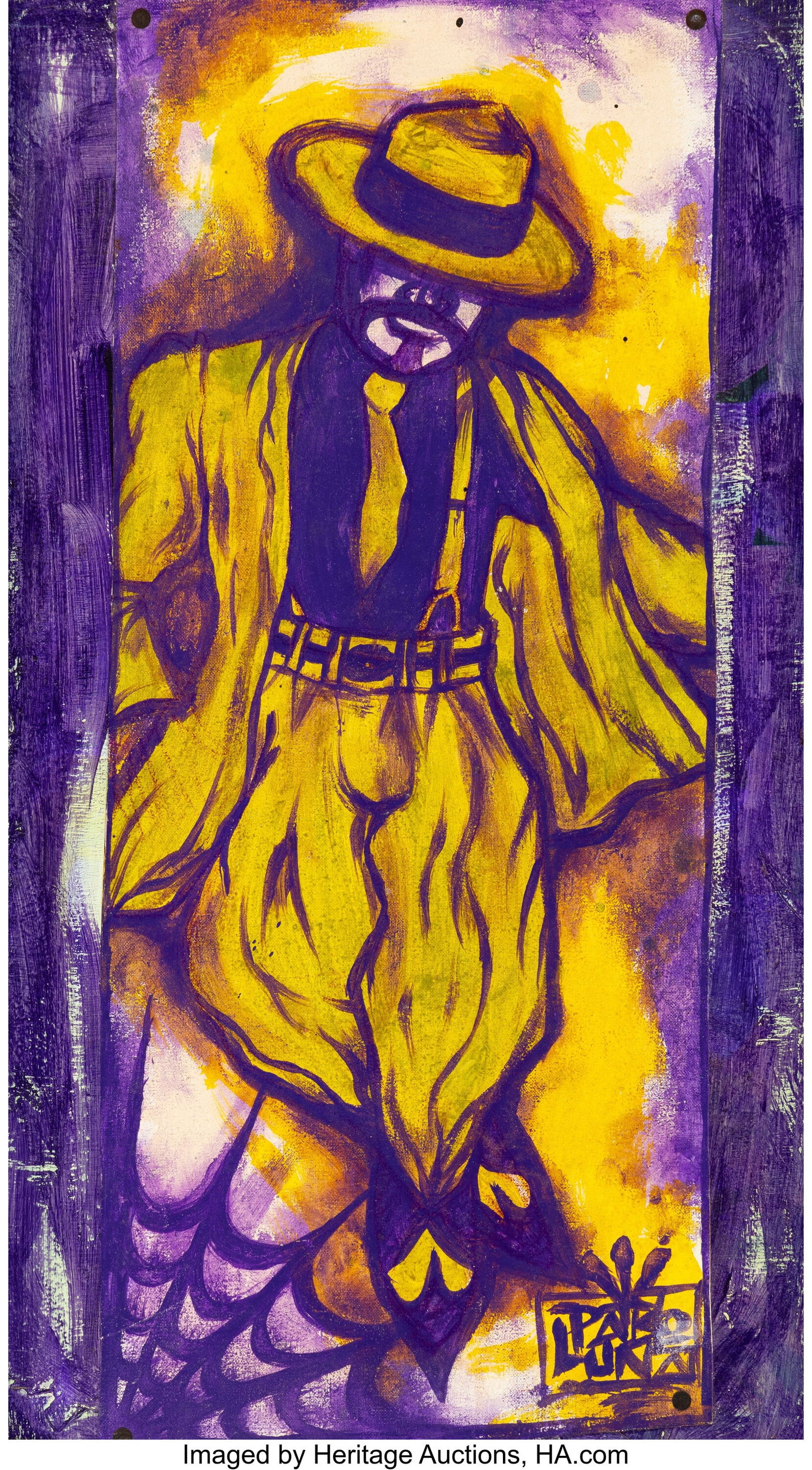 Pablo Luna (1969-2022) Sapo Vedre 2-You, 2008 Ac: Pablo Luna (1969-2022) Sapo Vedre 2-You, 2008 Acrylic and watercolor on canvas laid on paper laid on board 18 x 10 inches (45.7 x 25.4 cm) Signed lower right&co