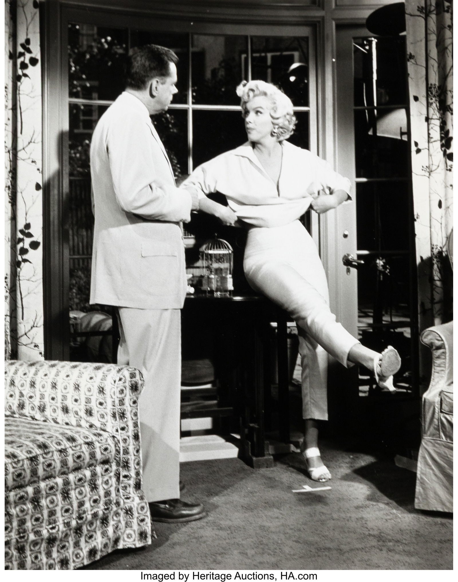 Sam Shaw (American, 1912-1999) Marilyn Monroe on: Sam Shaw (American, 1912-1999) Marilyn Monroe on a movie set, circa 1955 Gelatin silver print, printed later 13-1/8 x 10-1/4 inches (33.3 x 26.0