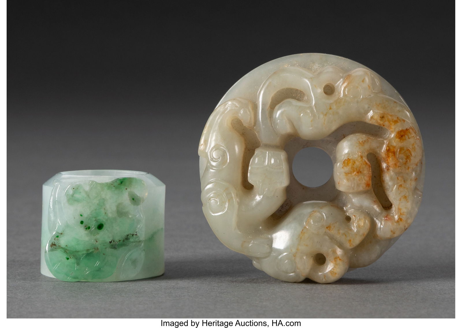 Two Chinese Jade and Jadeite Carvings 0-5/8 x 2- (1 of 2)
