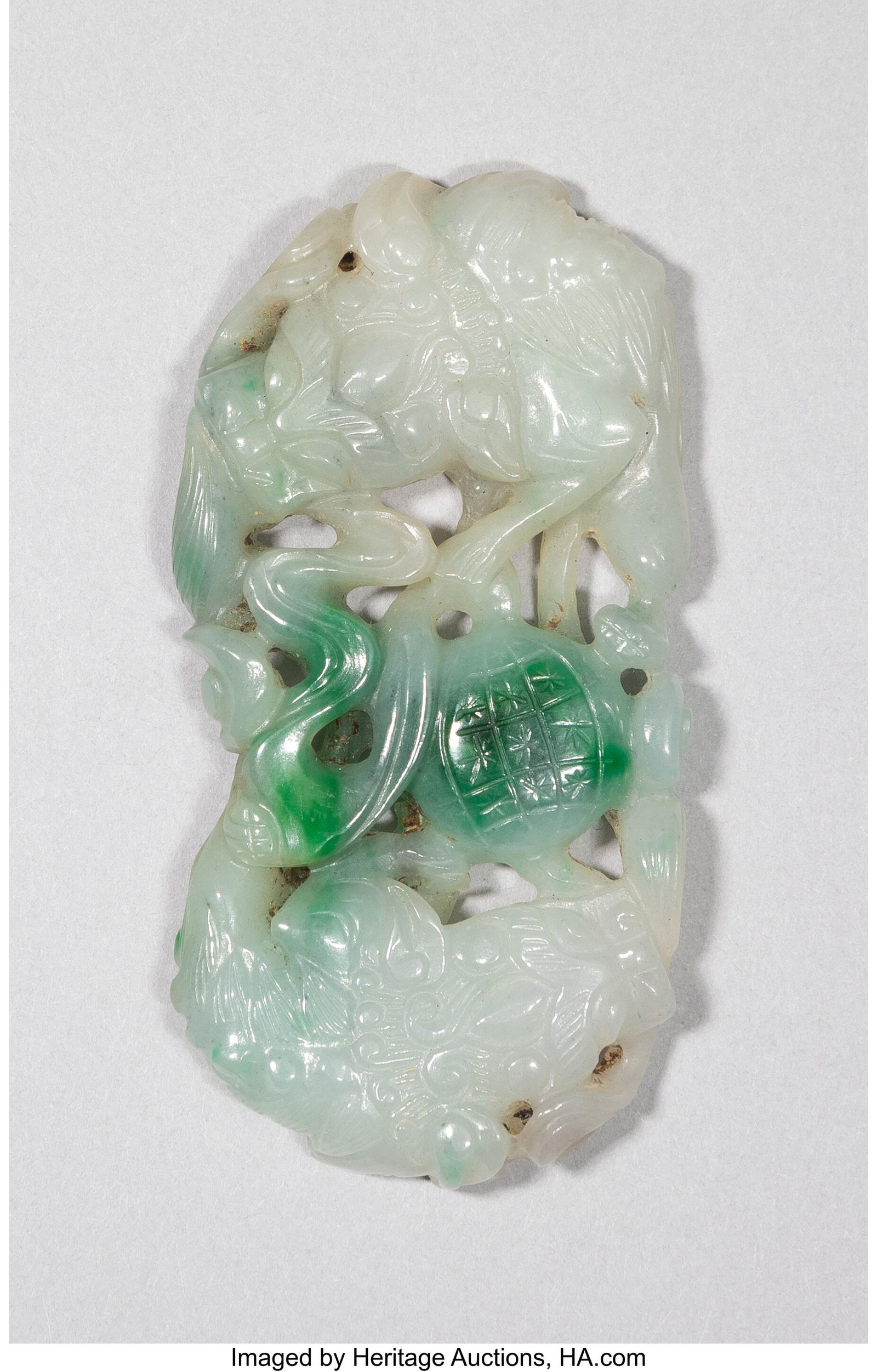 A Carved Jadeite Plaque 2-3/4 x 1-3/8 x 0-1/4 in (1 of 2)