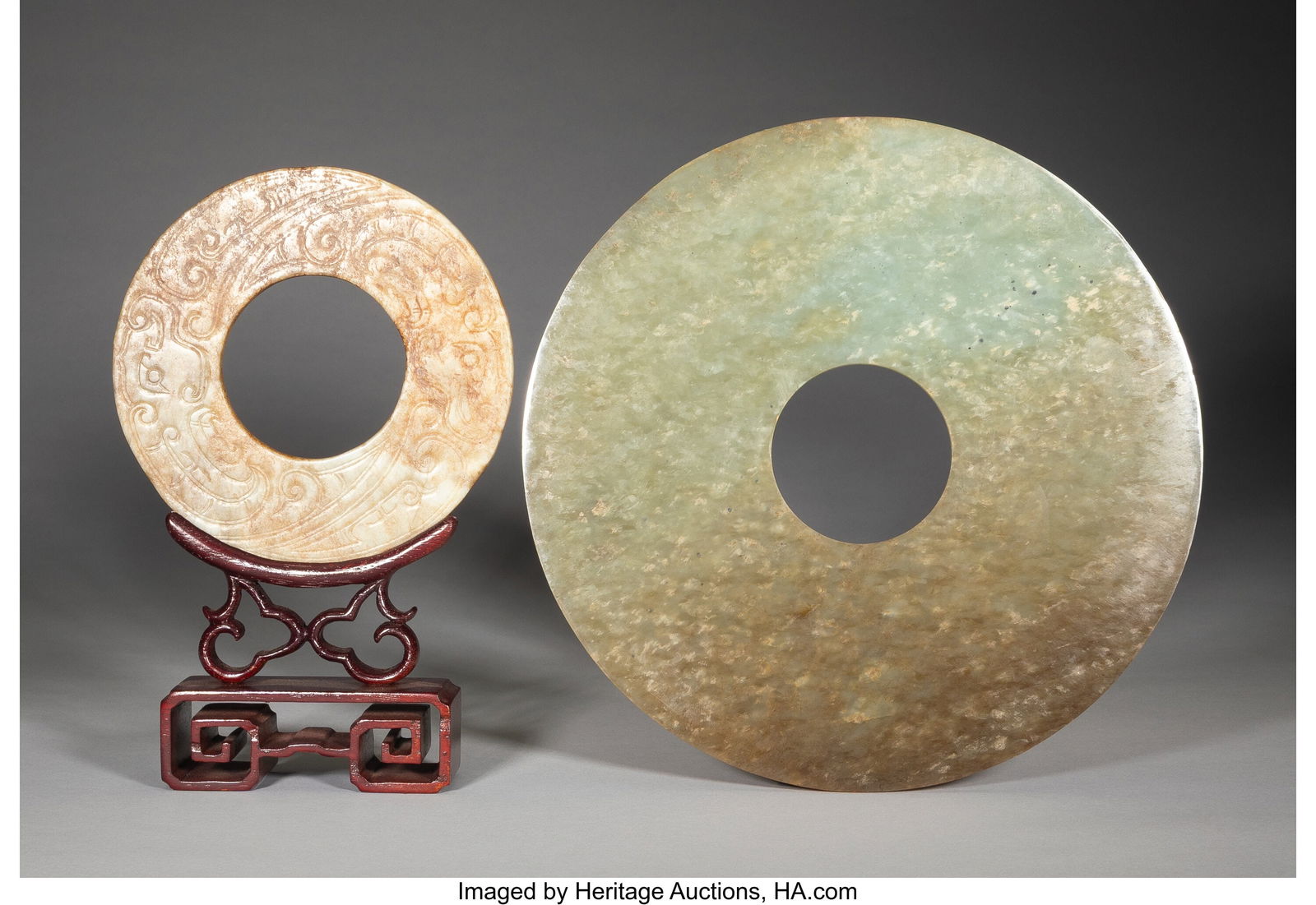 Two Chinese Bi Disks 8-3/8 x 8-3/8 x 0-1/4 inche (1 of 2)