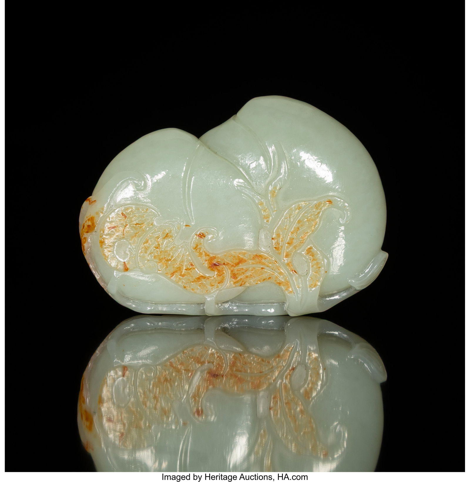 A Chinese Celadon Jade Carving of Peaches, 20th: A Chinese Celadon Jade Carving of Peaches, 20th century 2 x 2-3/4 x 0-1/2 inches (5.1 x 7.0 x 1.3 cm) HID03101062020 © 2026 Heritage Auctions | A