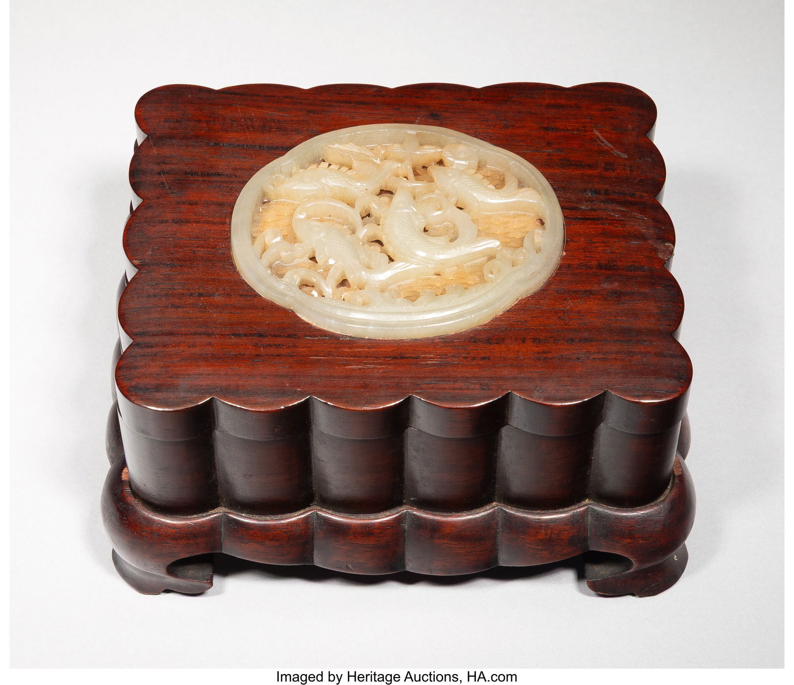 A Chinese Carved Jade Plaque Mounted on Wood Box (1 of 3)