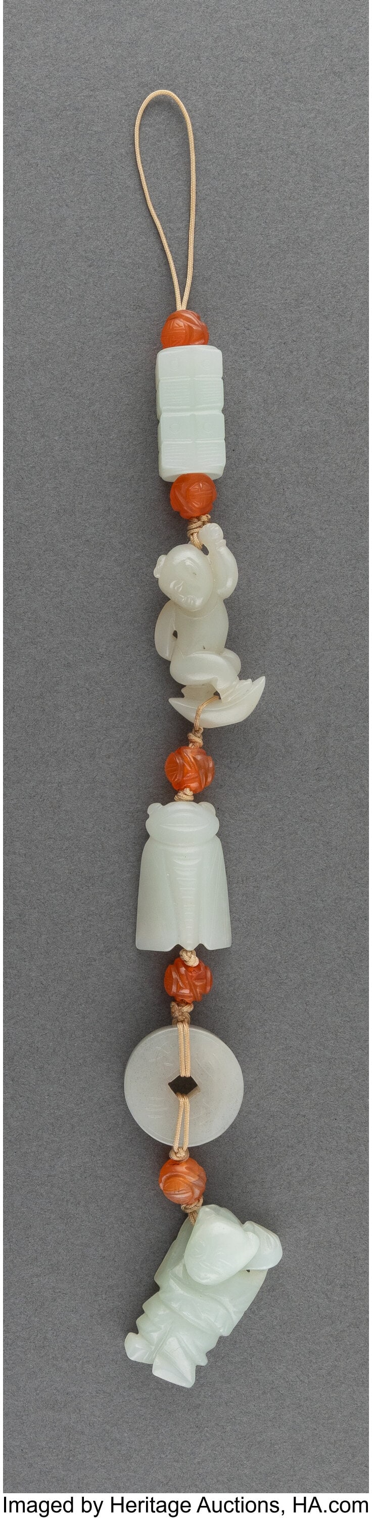 A Carved Jade and Carnelian Pendant 10-3/4 x 0-7 (1 of 2)