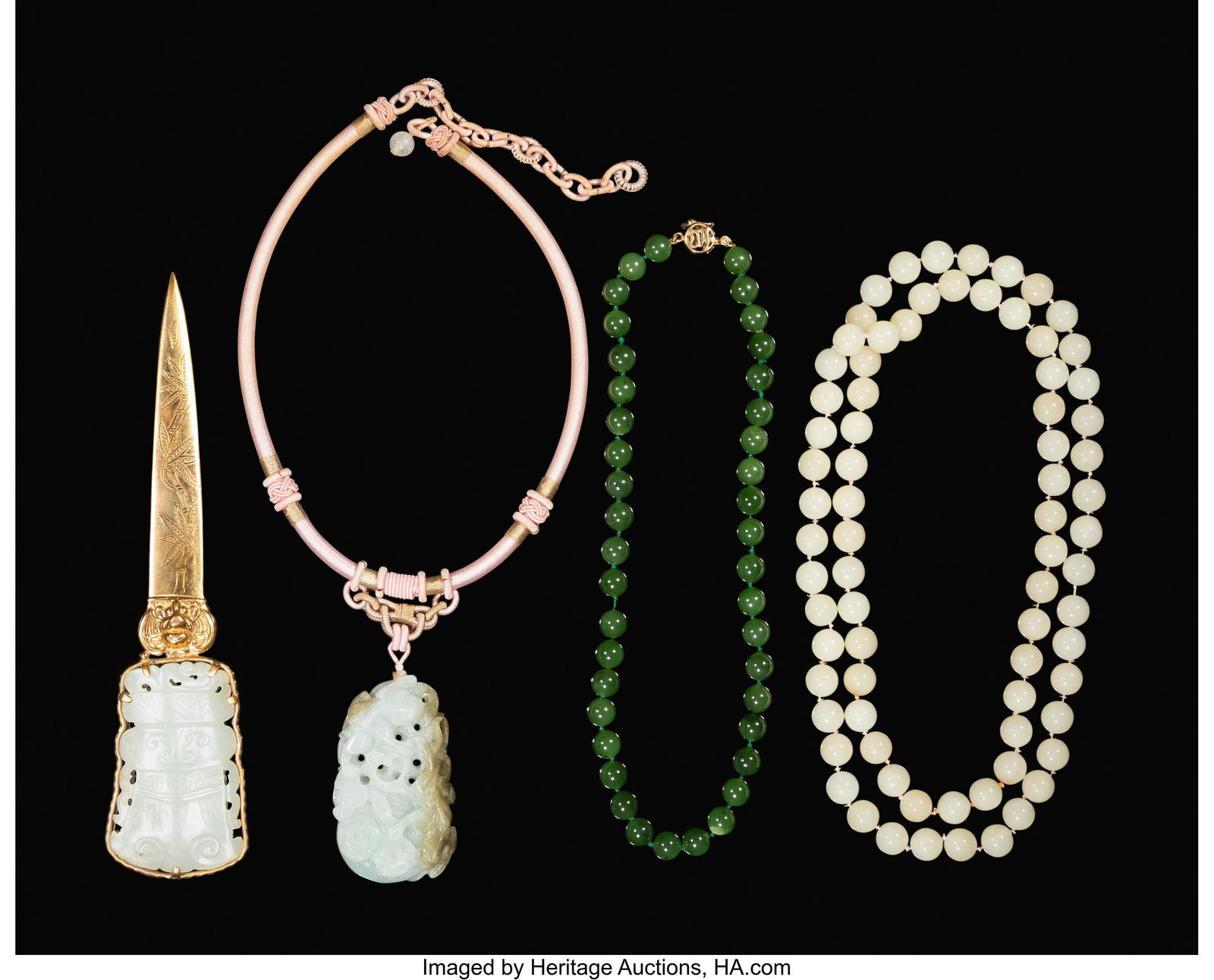 A Group of Four Carved Jade Articles Length: 17- (1 of 2)