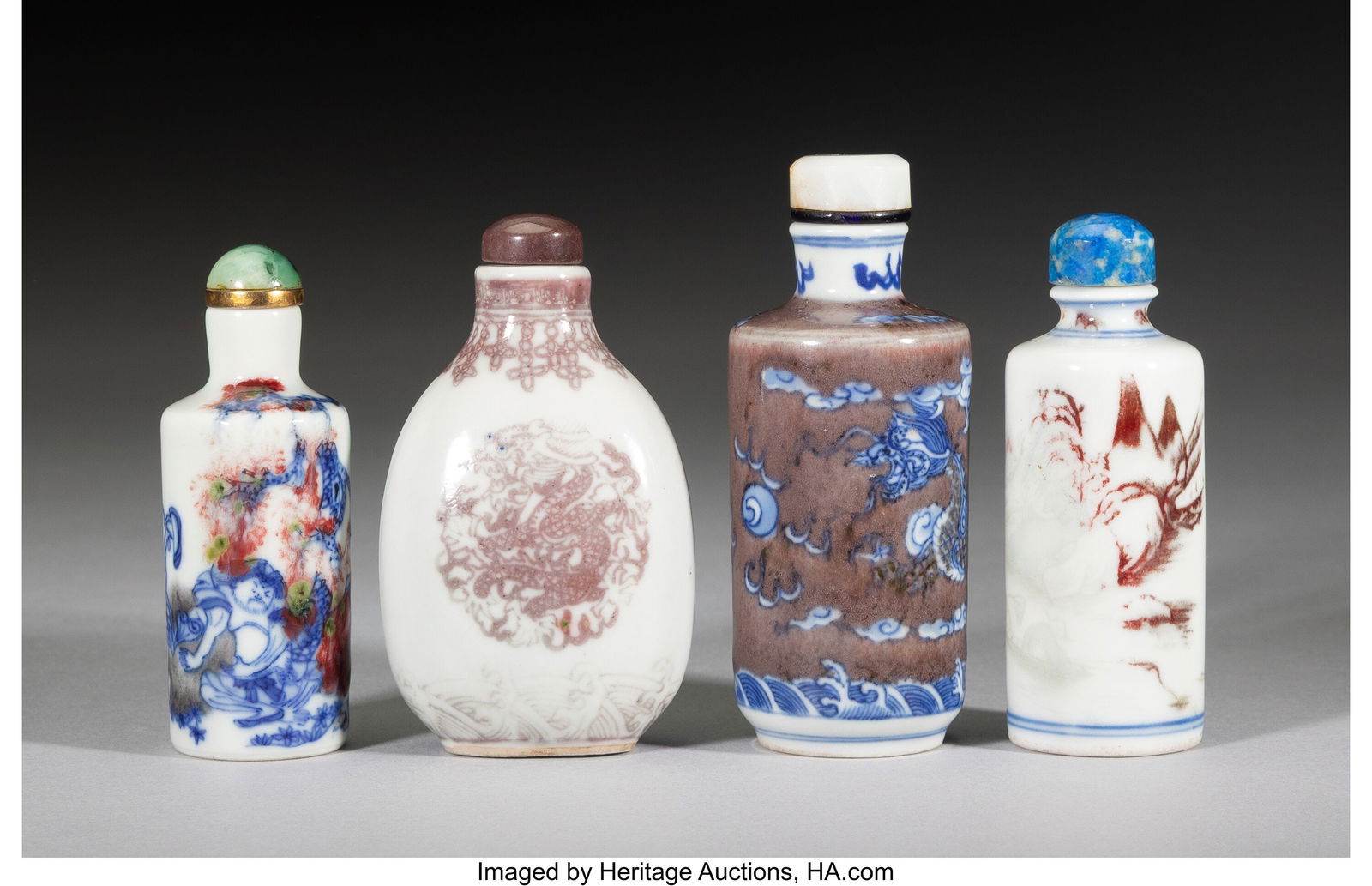Four Underglaze Copper-Red Snuff Bottles Marks t (1 of 3)