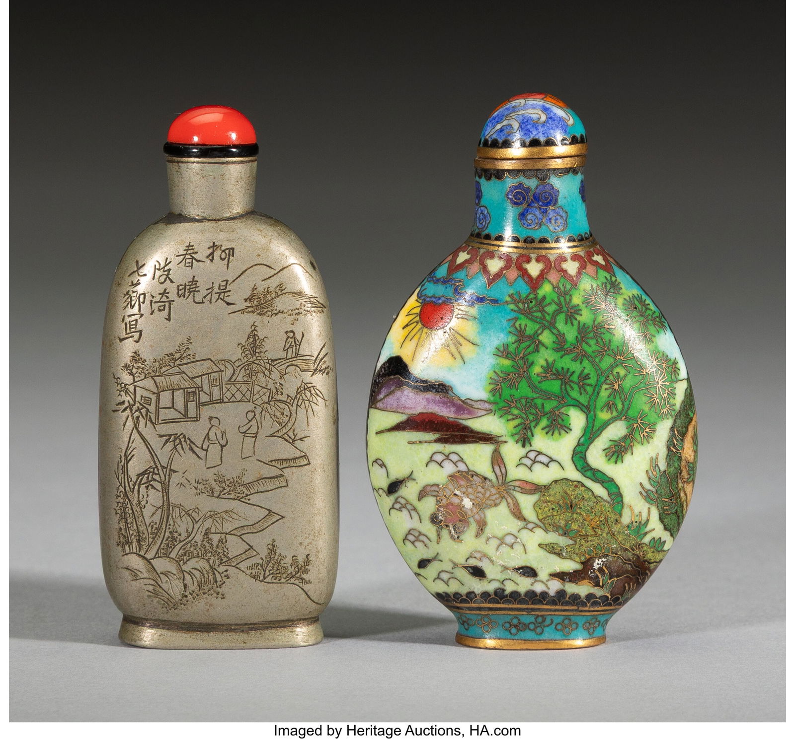 Two Metal Snuff Bottles 2-3/4 x 1-5/8 x 0-3/4 in (1 of 2)