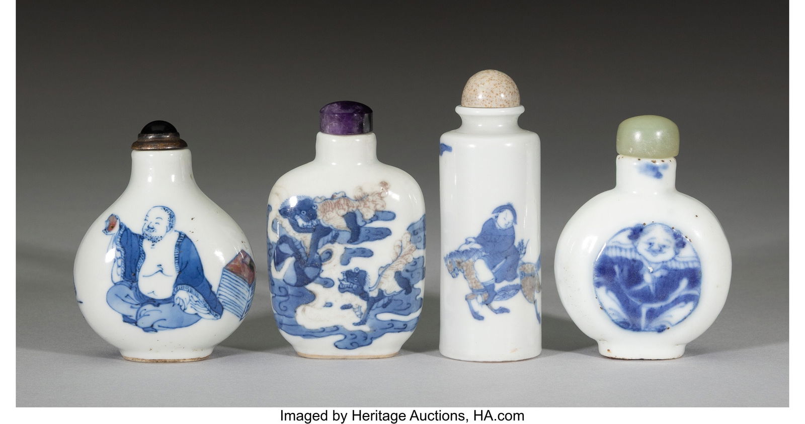 Four Blue and White Snuff Bottles 3-3/8 x 1-1/4 (1 of 3)
