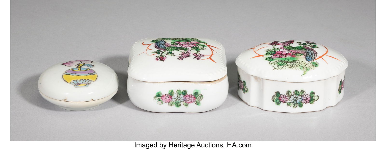 Three Chinese Famille Rose Erotic Covered Boxes, (1 of 4)