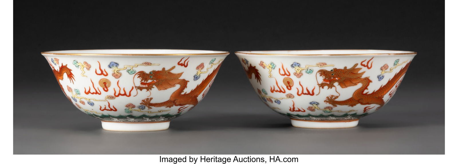 A Pair of Chinese Famille Rose 'Dragon' Bowls Ma (1 of 4)