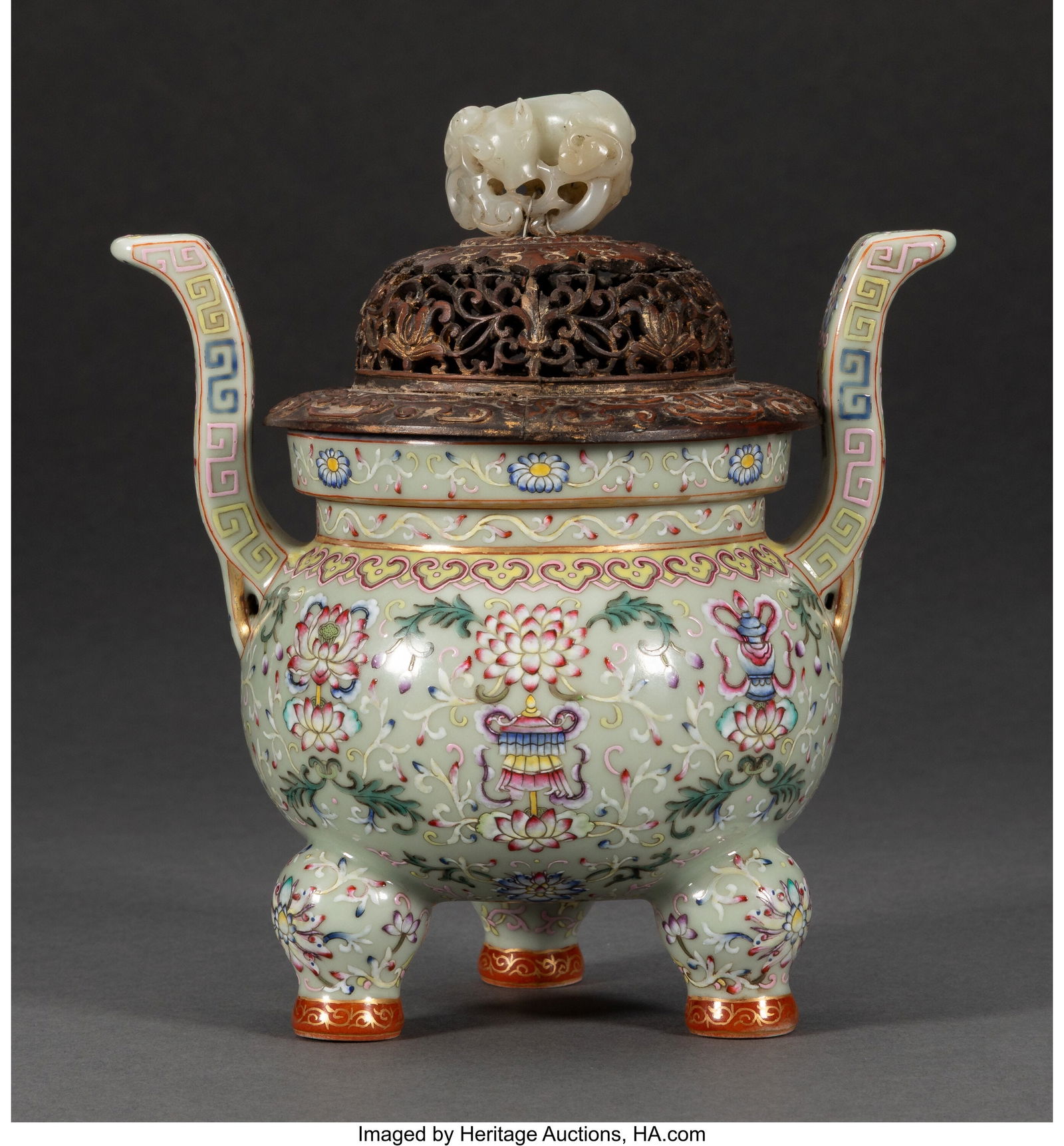 A Chinese Famille Rose on Celadon-Ground Double- (1 of 3)