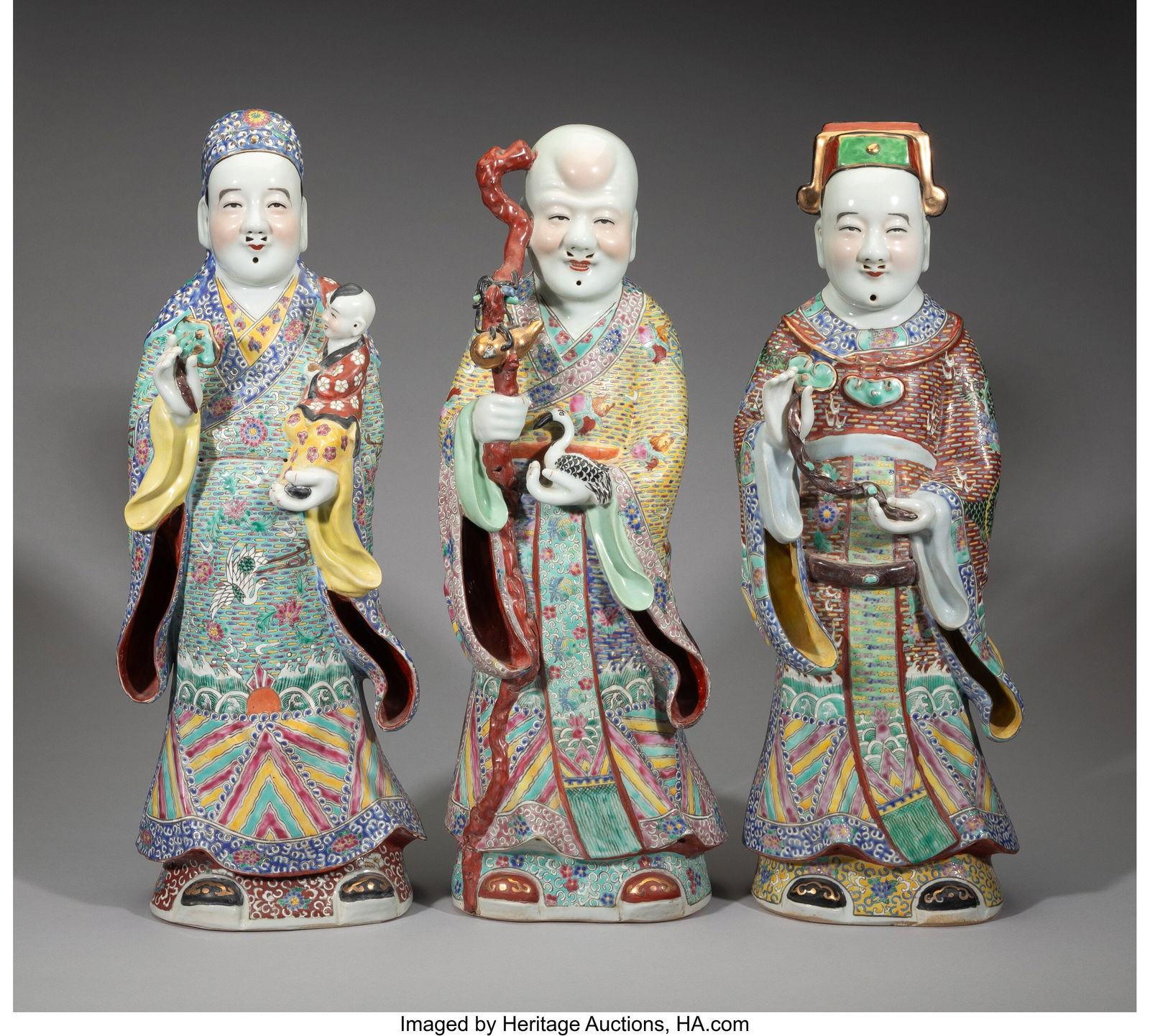 Three Chinese Famille Rose Standing Figures, Rep (1 of 5)