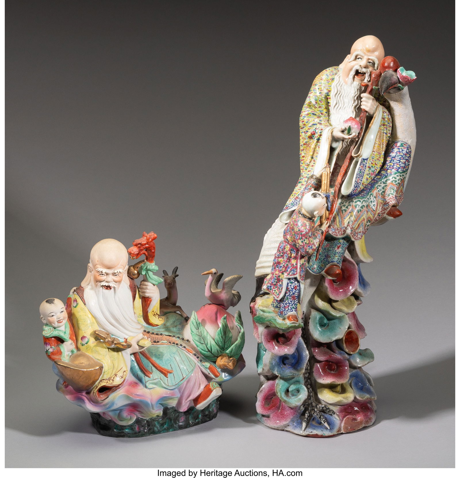 Two Chinese Famille Rose Figures of Shou Lao, Re (1 of 5)