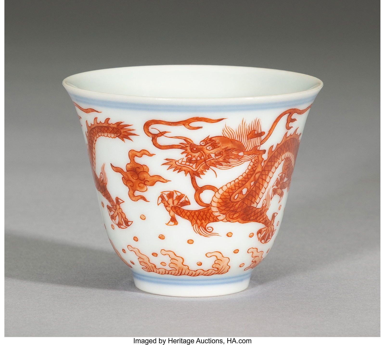 An Iron Red Dragon Wine Cup, 19th century Marks: An Iron Red Dragon Wine Cup, 19th century Marks: (Xianfeng mark) 2 x 2-3/8 x 2-3/8 inches (5.1 x 6.0 x 6.0 cm) HID03101062020 ©
