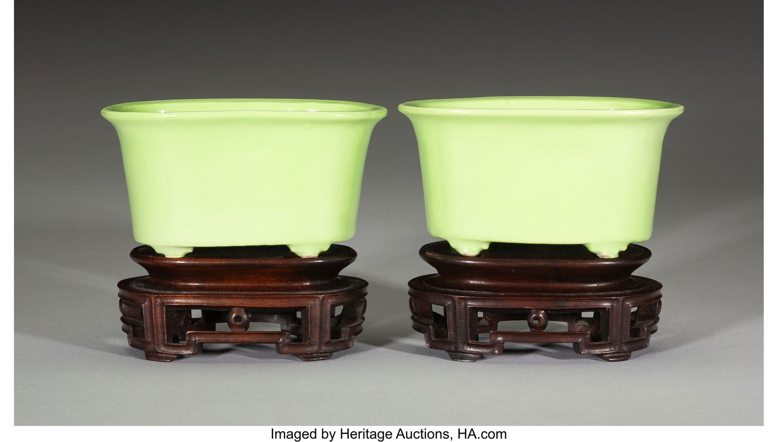 A Pair of Lime Green Planters, early 20th centur: A Pair of Lime Green Planters, early 20th century 2-1/8 x 4 x 2-1/2 inches (5.4 x 10.2 x 6.3 cm) (each, work) HID03101062020 ©
