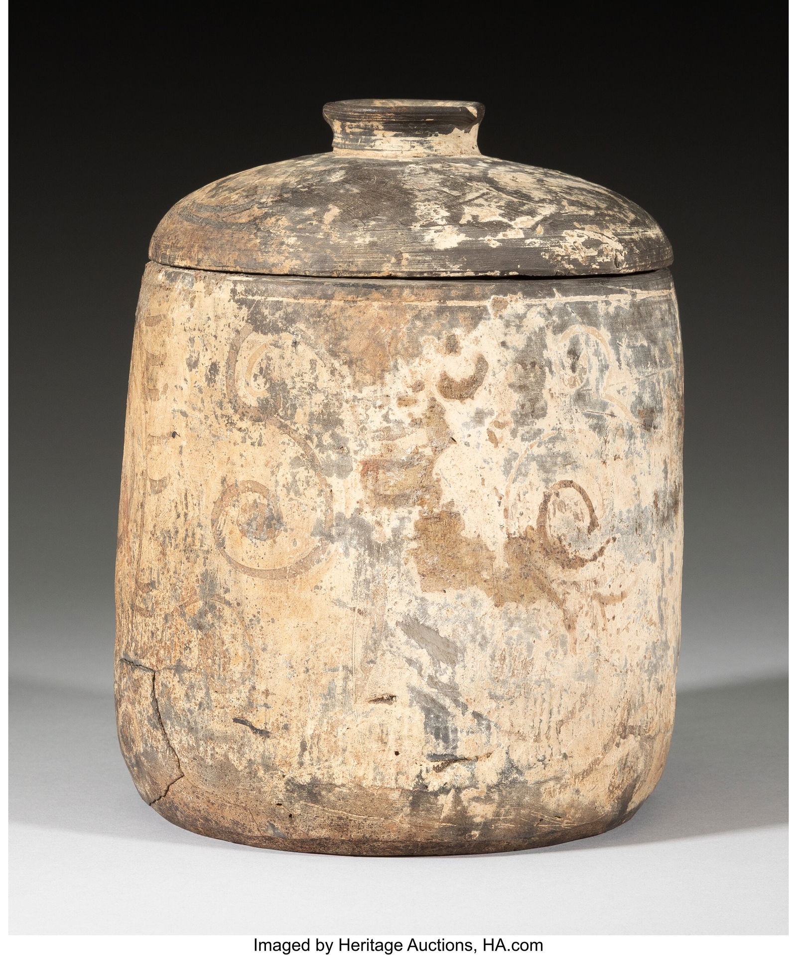 A Chinese Grey Pottery Covered Jar, Han Dynasty (1 of 3)