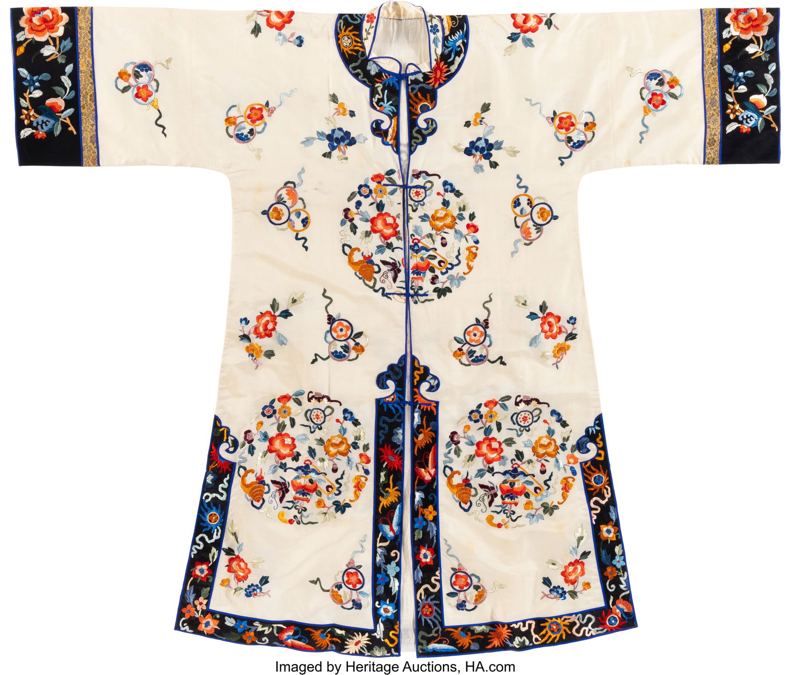 A Chinese Silk Embroidered Informal Robe 41-3/4 (1 of 2)