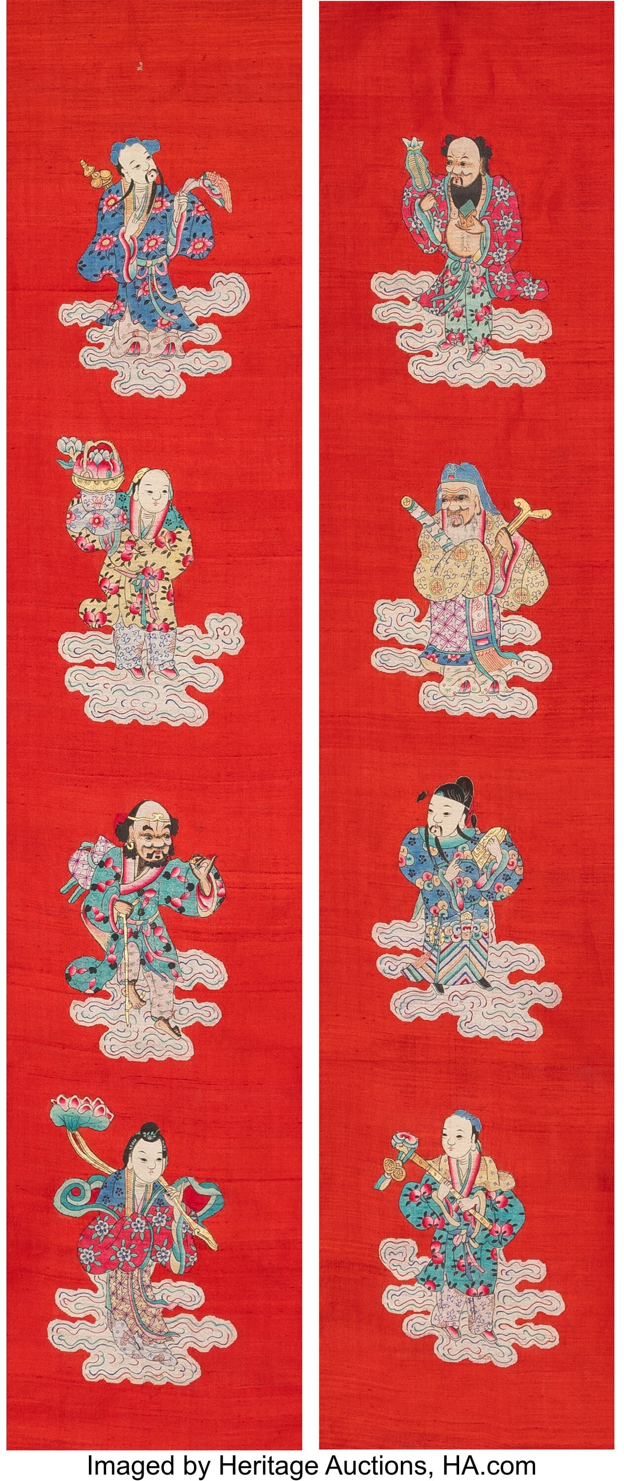 A Pair of Chinese Embroidered 'Eight Immortals' (1 of 4)