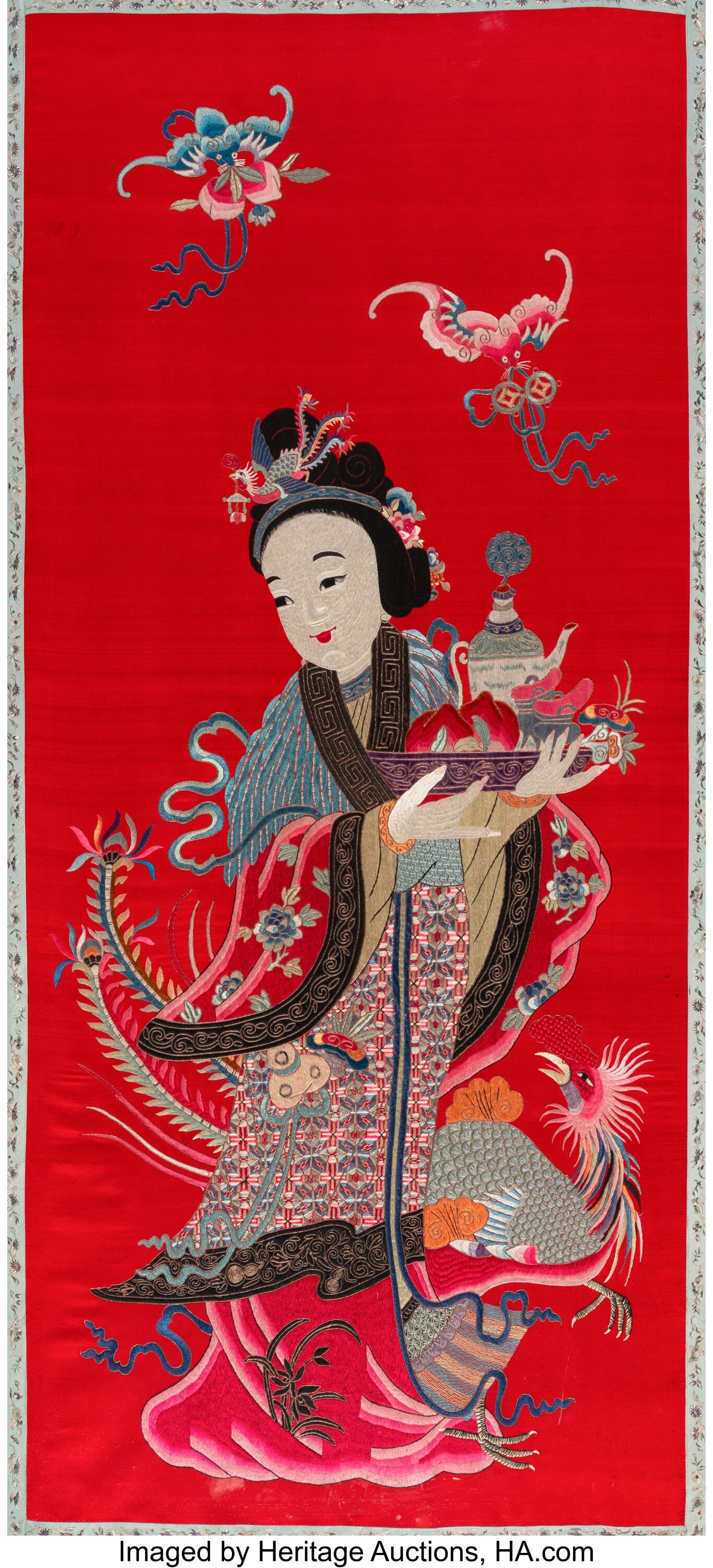 Two Chinese Silk Embroidered 'Gods of Longevity' (1 of 4)
