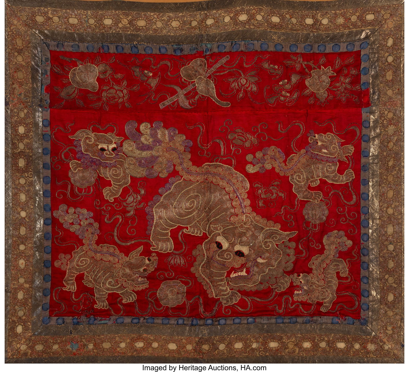 Two Chinese Embroidered Silk 'Dragon' Hanging Pa (1 of 4)