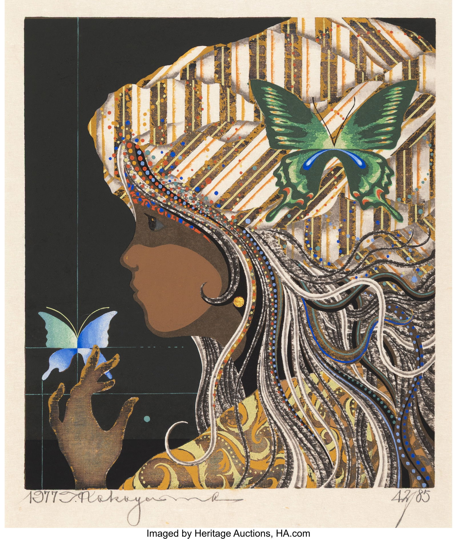 Tadashi Nakayama (Japanese, 1927-2014) Butterfly: Tadashi Nakayama (Japanese, 1927-2014) Butterfly Girl, 1977 Woodblock print 12-1/8 x 10-1/8 inches (30.8 x 25.7 cm) (sight) Ed. 4