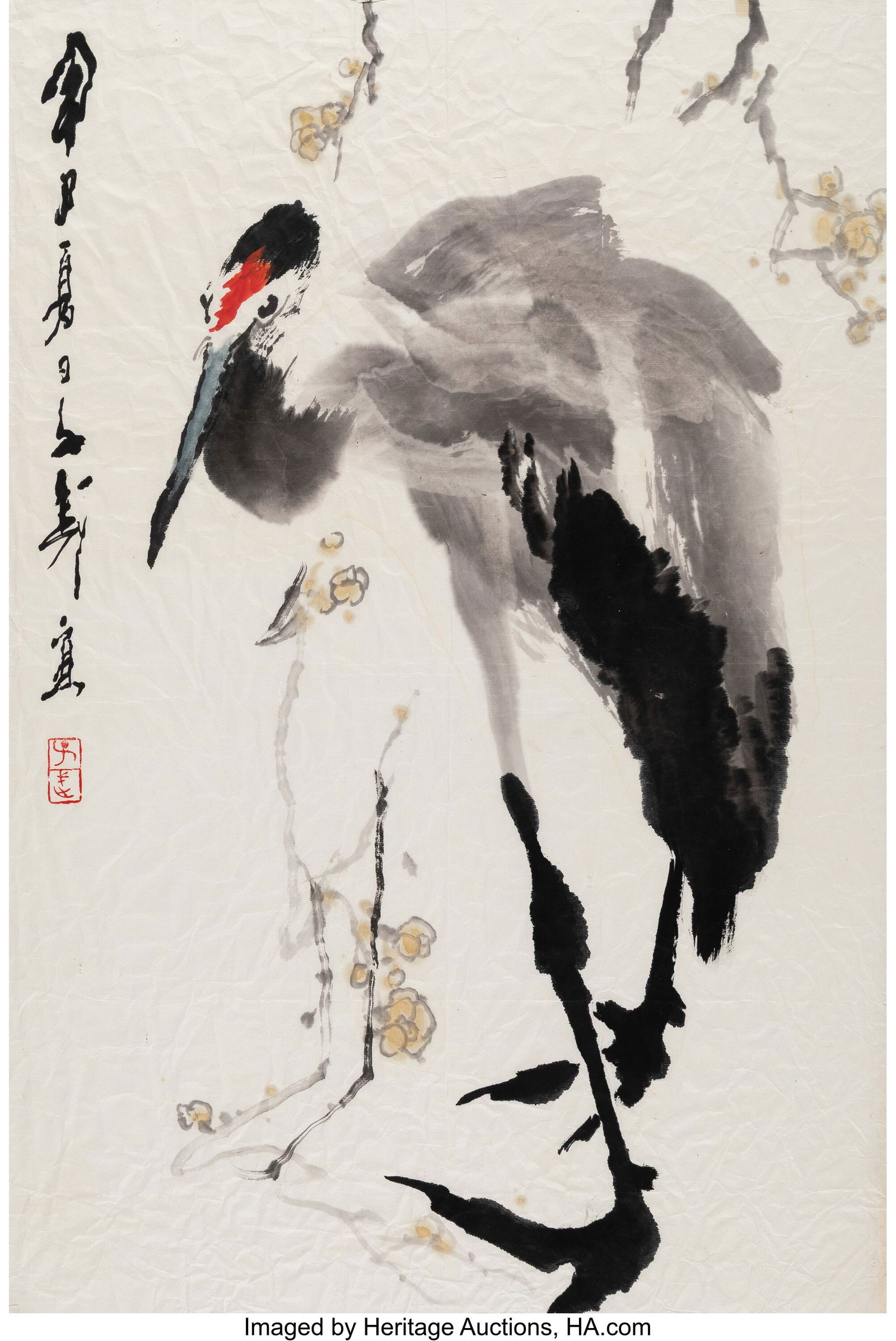 Wang Ziwu (Chinese, 1936-2021) Crane Ink and col (1 of 3)
