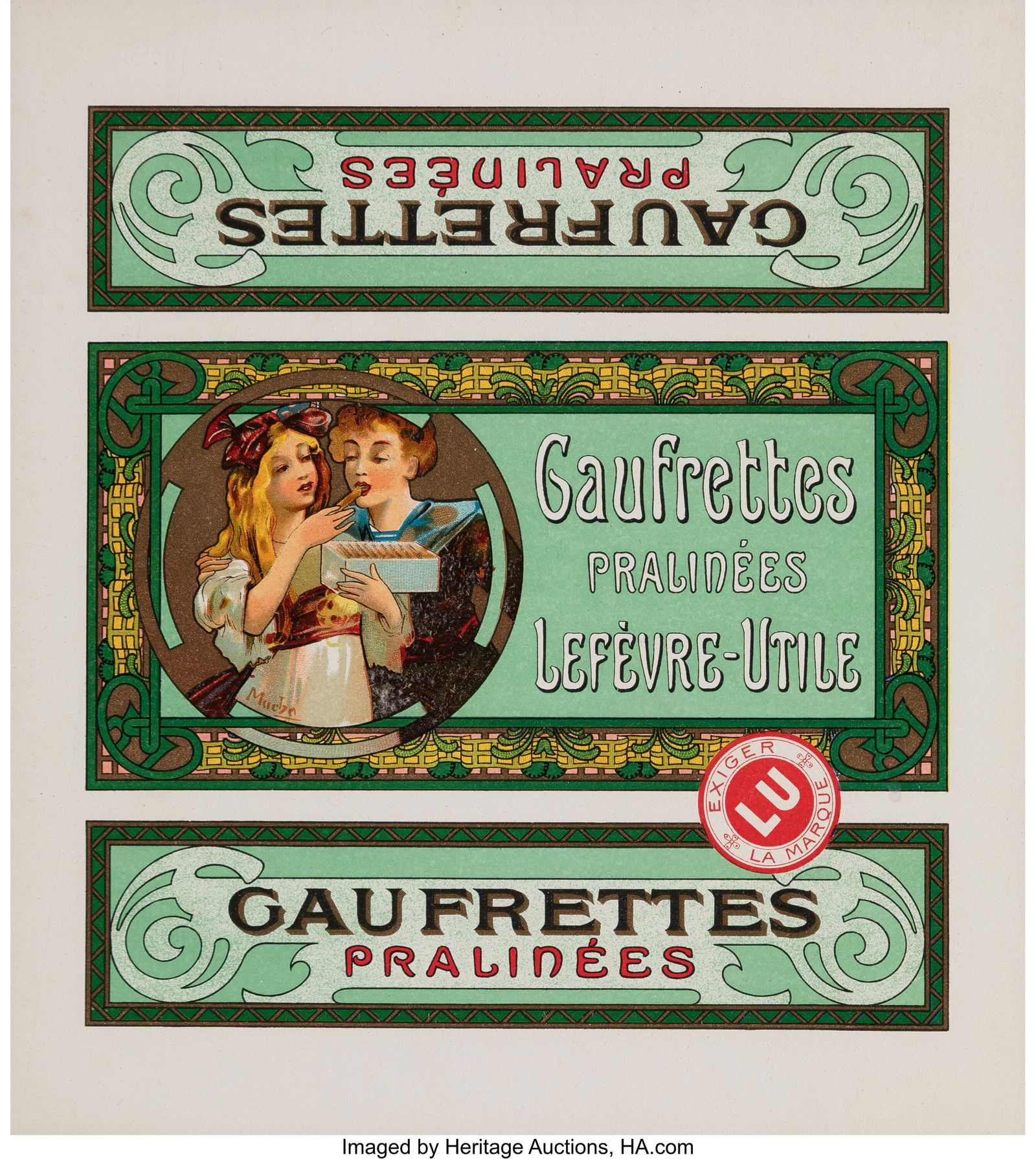 Alphonse Mucha (Czech, 1860-1939) Box Designs fo: Alphonse Mucha (Czech, 1860-1939) Box Designs for Lefèvre-Utile, Biscuits Champagne (three sheets), circa 1900 Lithographs in color on wove paper