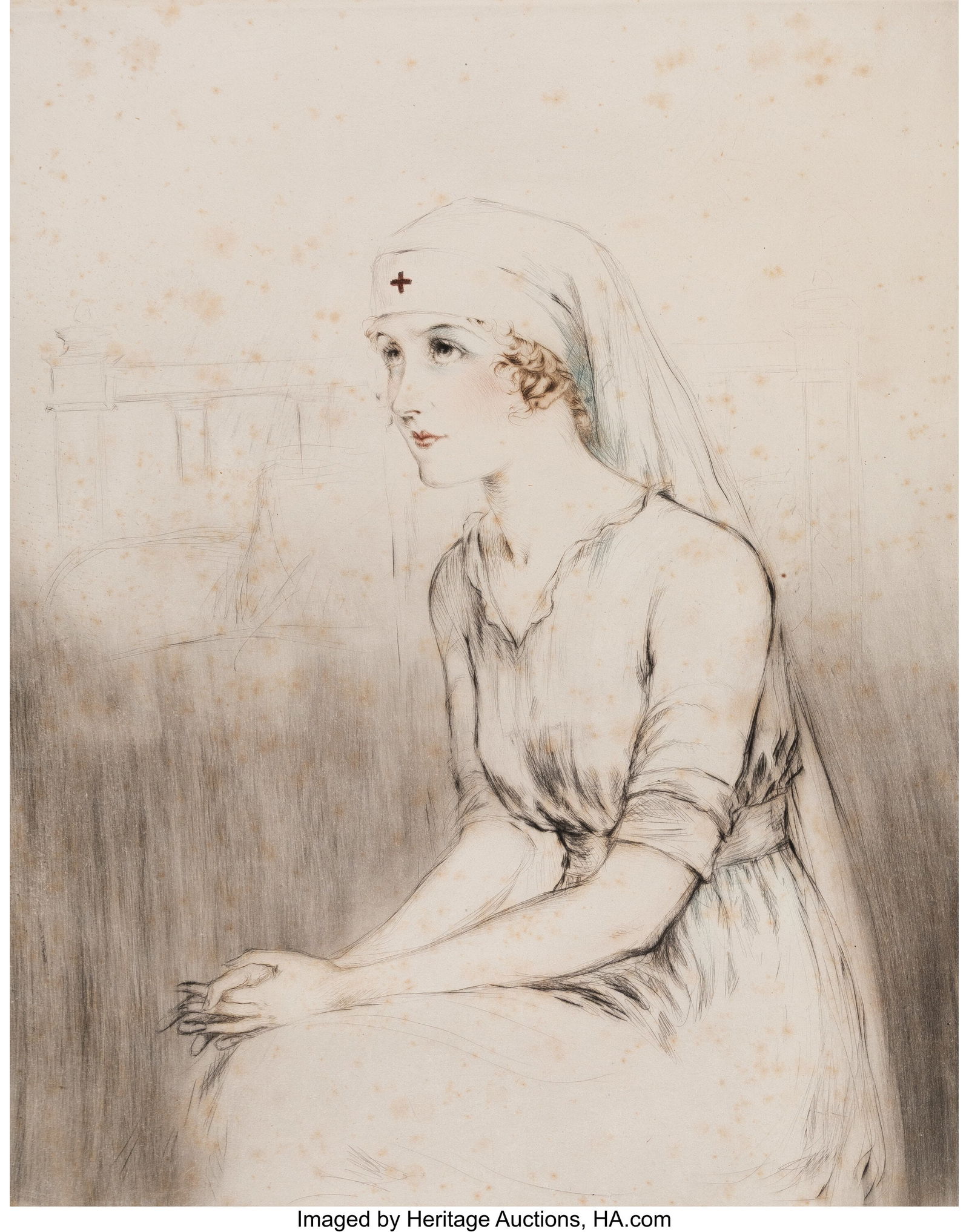 Louis Icart (French, 1888-1950) Nurse Etching in: Louis Icart (French, 1888-1950) Nurse Etching in colors on wove paper 29 x 20-3/4 inches (73.7 x 52.7 cm) Ed. 48/100 Signed and numbered in