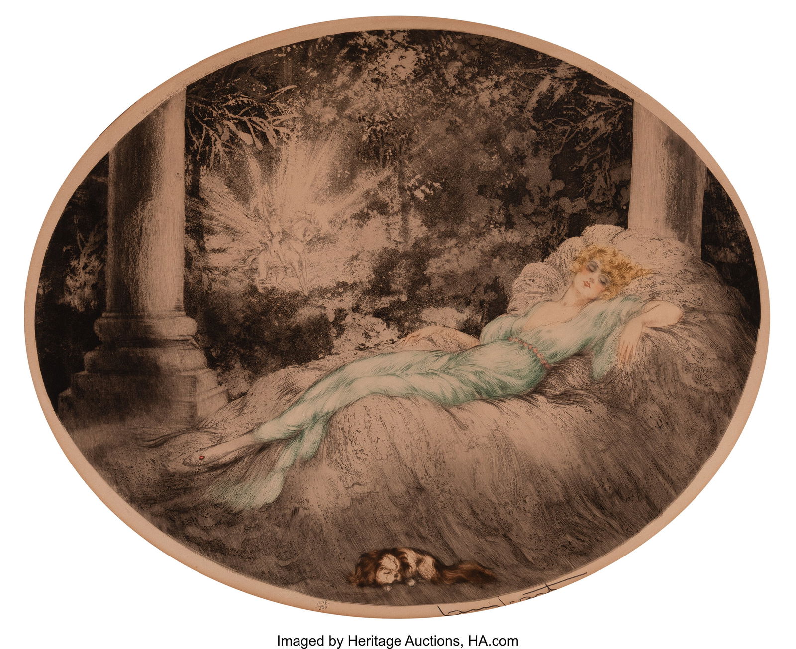 Louis Icart (French, 1888-1950) Sleeping Beauty,: Louis Icart (French, 1888-1950) Sleeping Beauty, 1927 Etching in colors on wove paper 15-1/2 x 19-1/4 inches (39.4 x 48.9 cm)