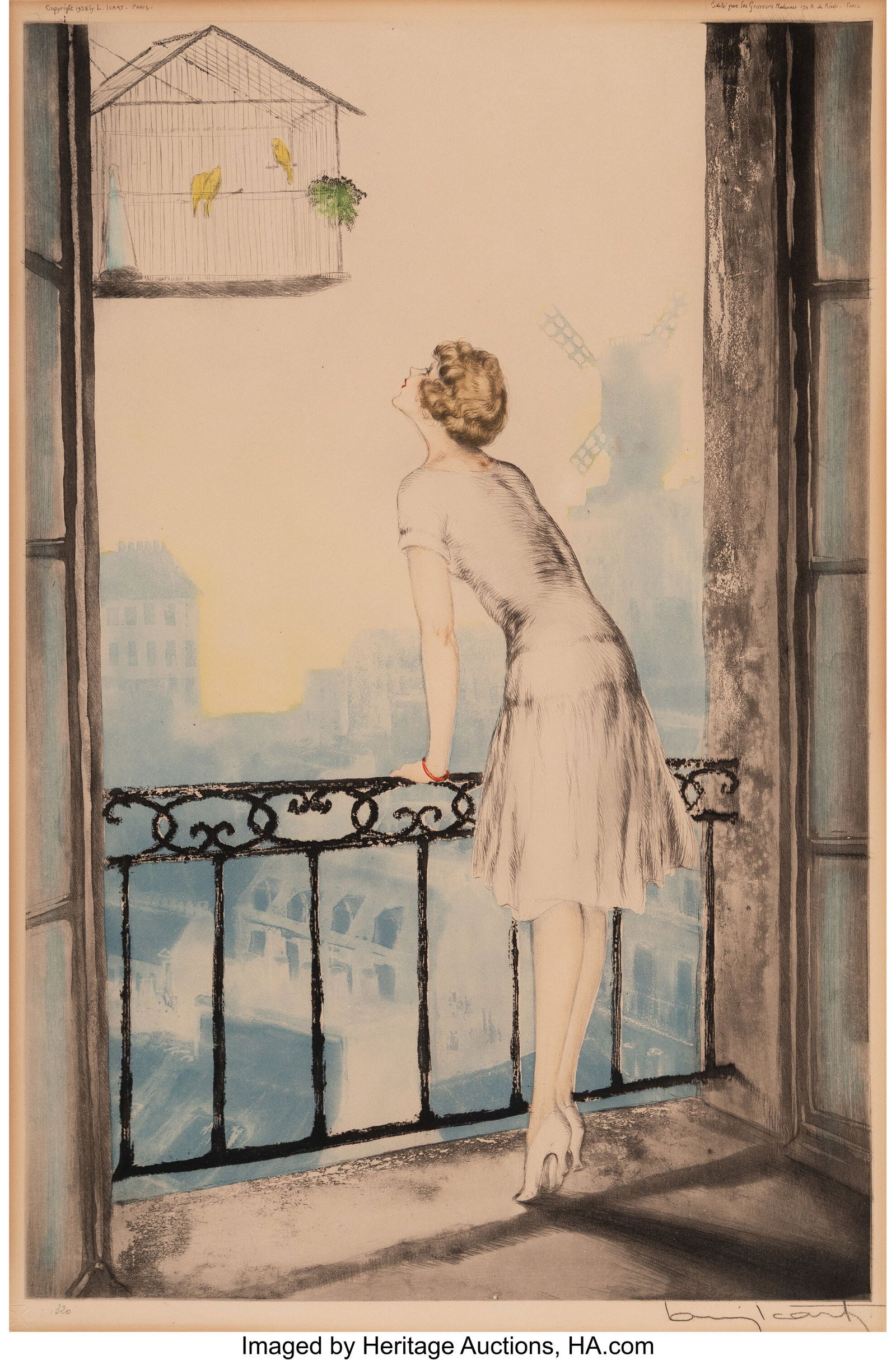 Louis Icart (French, 1888-1950) Montmartre, 1928: Louis Icart (French, 1888-1950) Montmartre, 1928 Etching in colors with handcoloring on wove paper 24 x 16-7/8 inches (61.0 x 42.9 cm)
