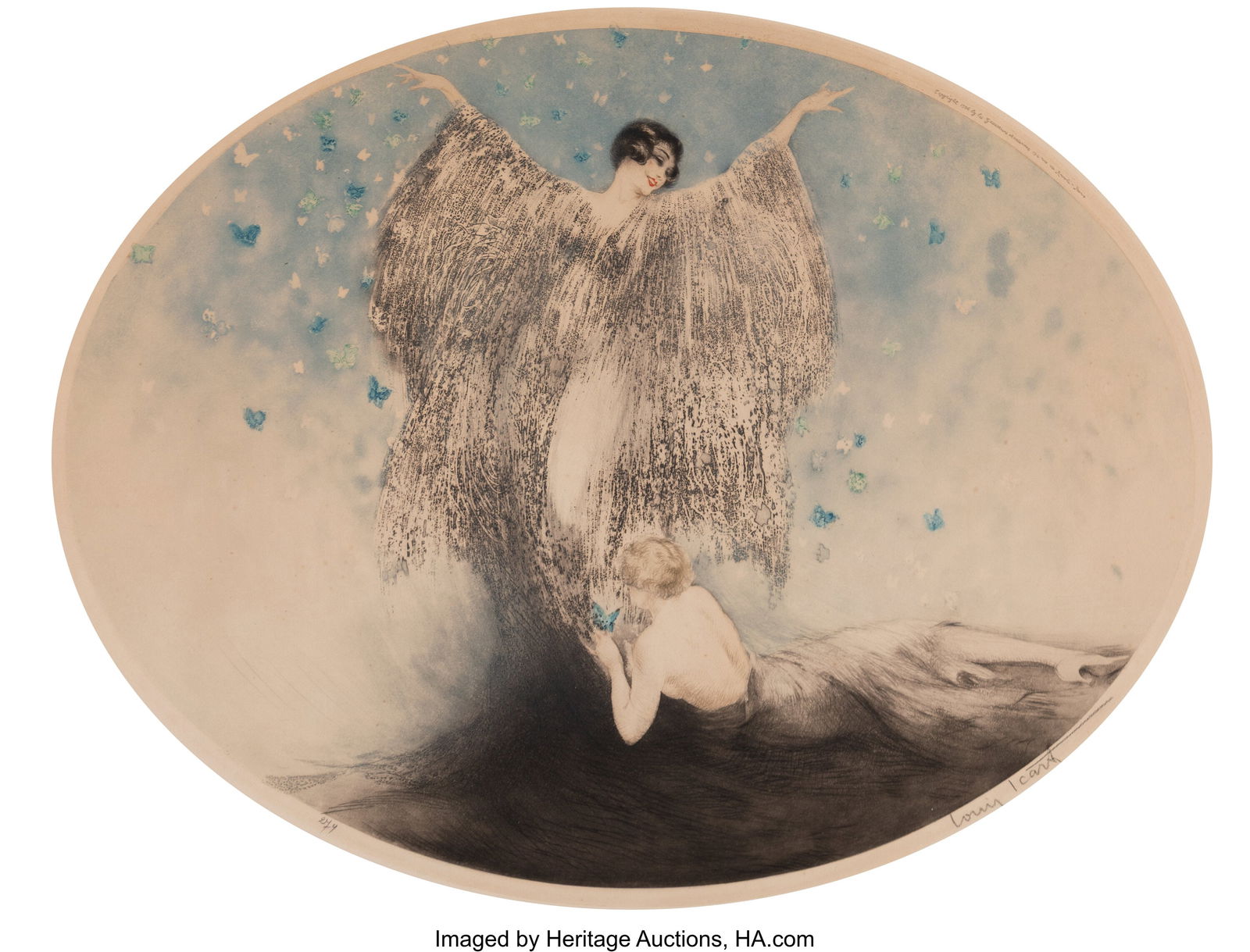 Louis Icart (French, 1888-1950) Little Butterfli: Louis Icart (French, 1888-1950) Little Butterflies, 1930 Etching in colors on wove paper 16-3/8 x 21 inches (41.6 x 53.3 cm) (irregular,