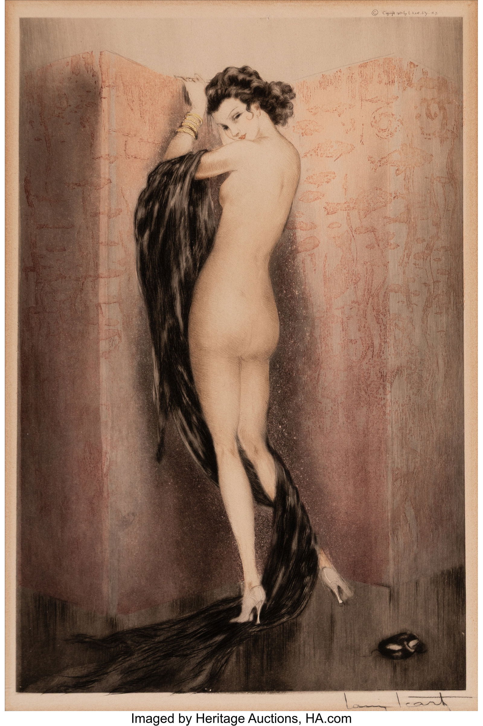 Louis Icart (French, 1888-1950) Unmasked, 1933 E: Louis Icart (French, 1888-1950) Unmasked, 1933 Etching in colors with handcoloring on wove paper 16-1/8 x 14 inches (41.0 x 35.6 cm) (sheet)