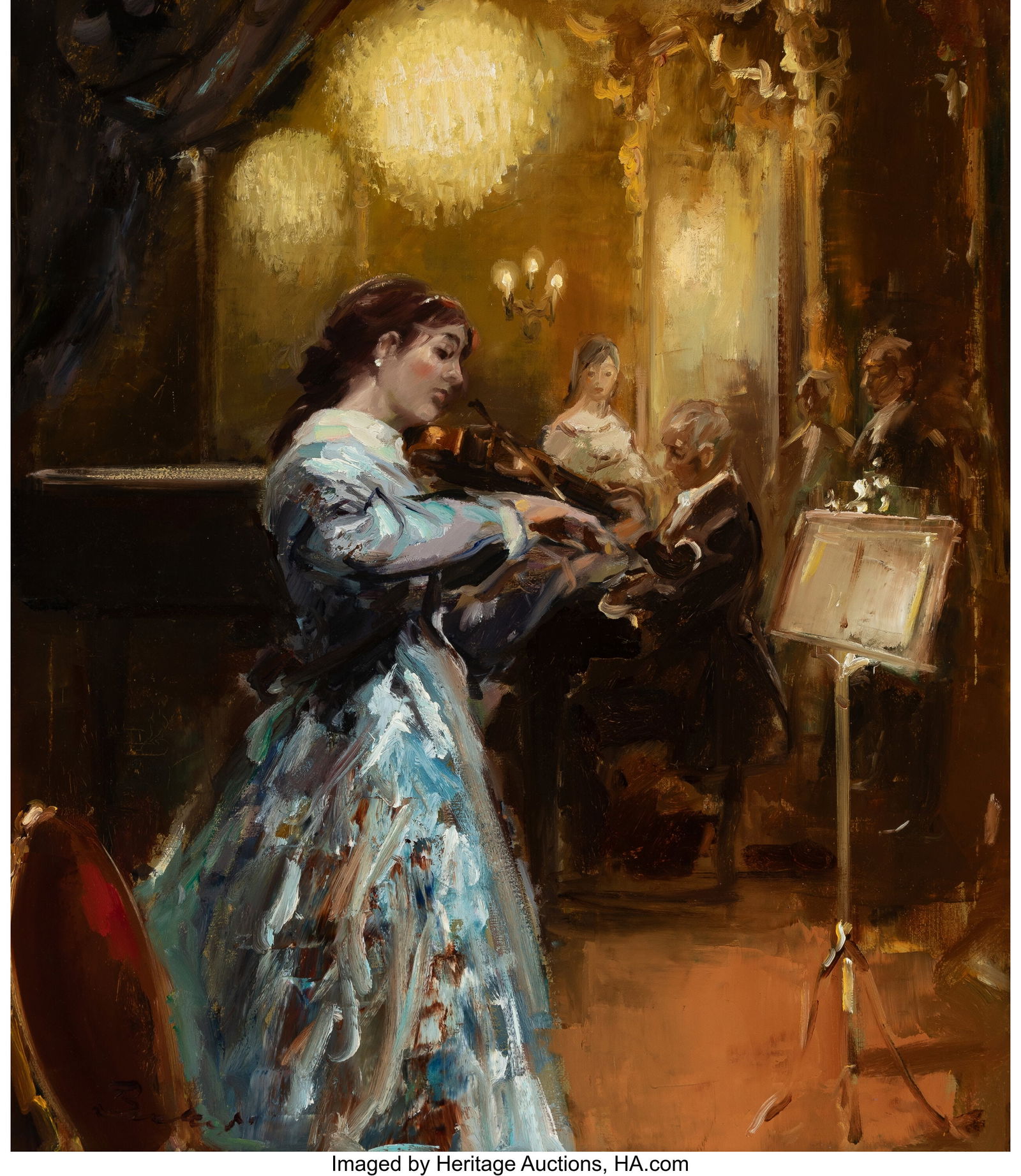 Hans Joseph Wilhelm Becker (German, b. 1930) Unt: Hans Joseph Wilhelm Becker (German, b. 1930) Untitled (Recital) Oil on canvas 32 x 27 inches (81.3 x 68.6 cm) Signed lower left: Becker H