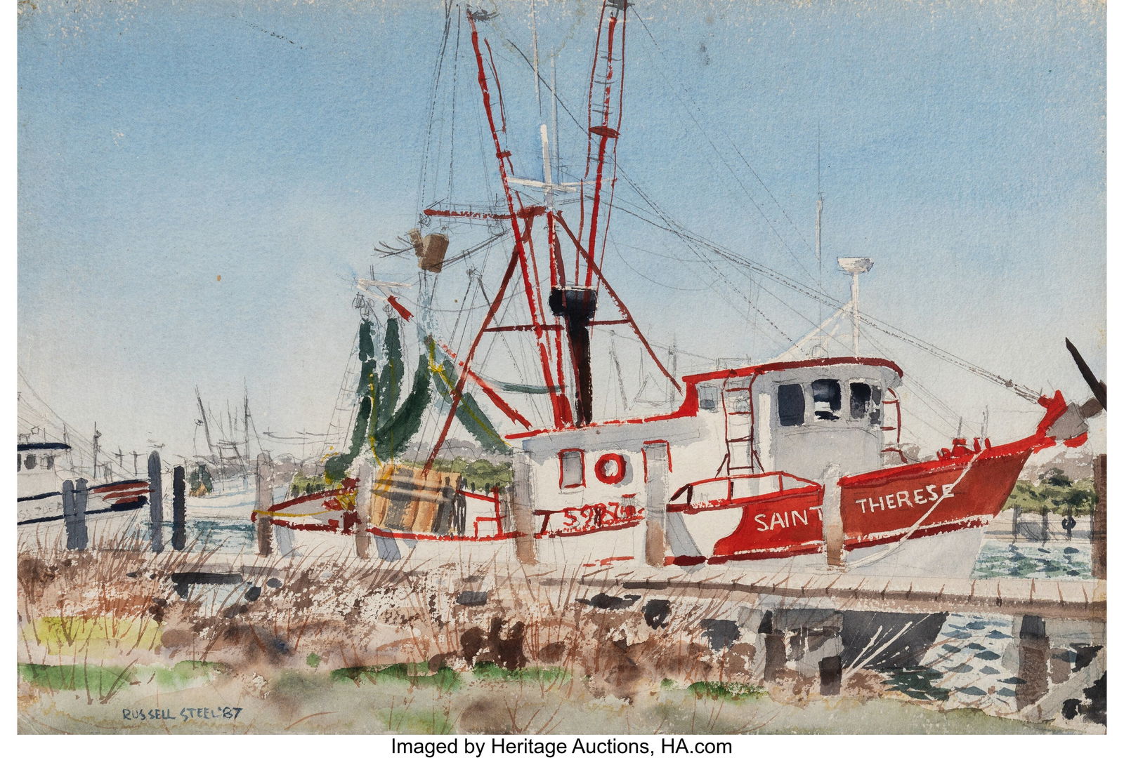 Russell Steel (American, 1917 -2010 ) St. Theres: Russell Steel (American, 1917 -2010 ) St. Therese Fishing Boat, 1987 Watercolor and pencil on paper 15-1/8 x 22 inches (38.4 x 55.9 cm) (s