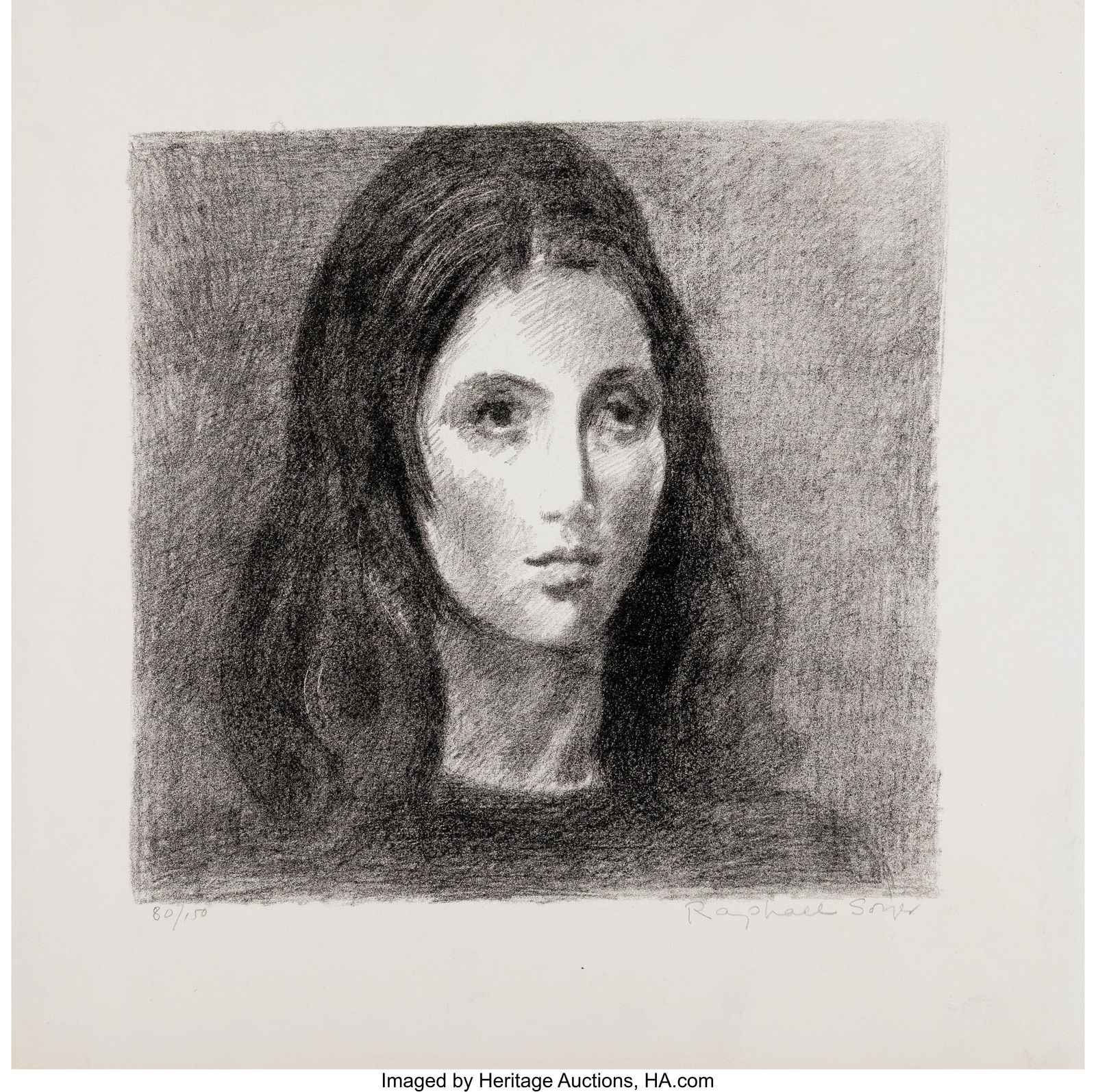 Raphael Soyer (American, 1899-1987) Head of Woma: Raphael Soyer (American, 1899-1987) Head of Woman, 1960 Lithograph on wove paper 18 x 18 inches (45.7 x 45.7 cm) (sheet) Ed. 80/150 S