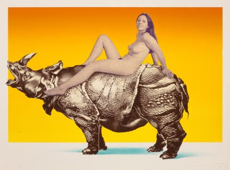 MEL RAMOS (American, b. 1935) Rhino, 1970 Lithog: MEL RAMOS (American, b. 1935) Rhino, 1970 Lithograph in colors 19 x 27 inc