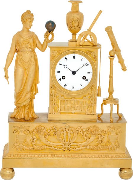 French Fine Empire Ormolu "Urania" Eight Day Hou: French Fine Empire Ormolu "Urania" Eight Day Hour & Half Hour Striking Mantle Clock, circa 1815