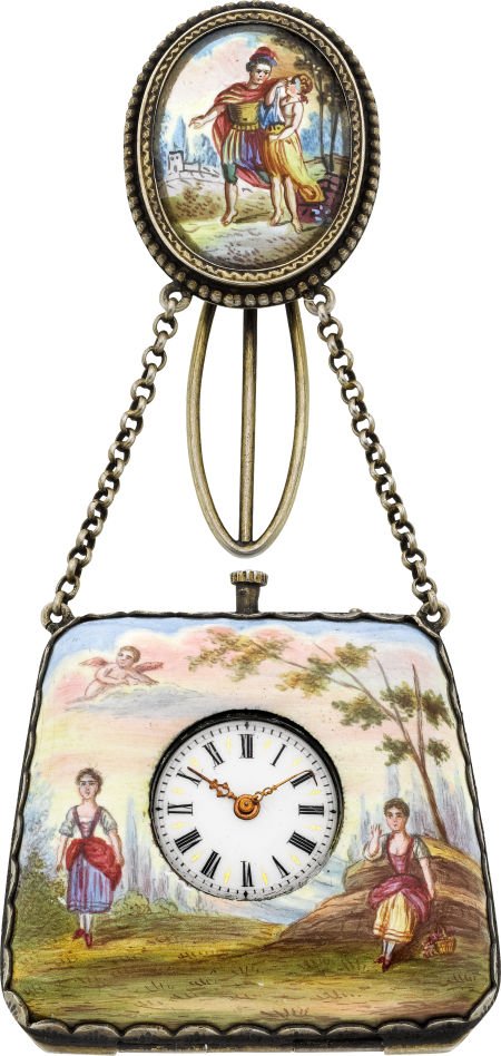 Swiss Viennese Enameled Purse Form Watch, circa