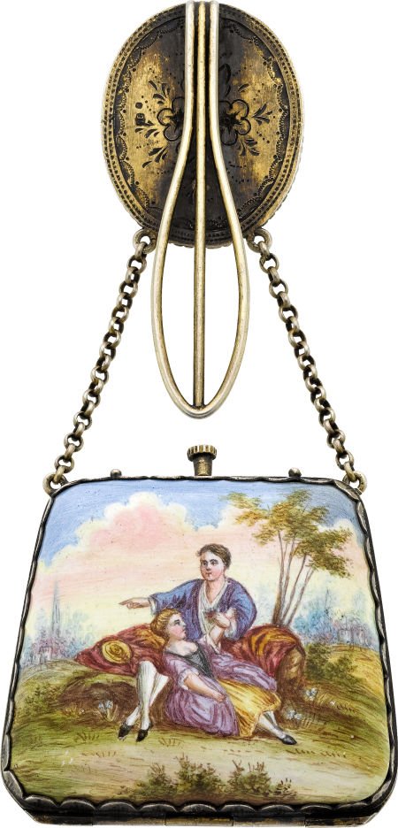 Swiss Viennese Enameled Purse Form Watch, circa - 2