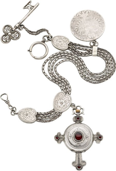 Swiss Unusual Silver & Garnet Cross Form Watch W