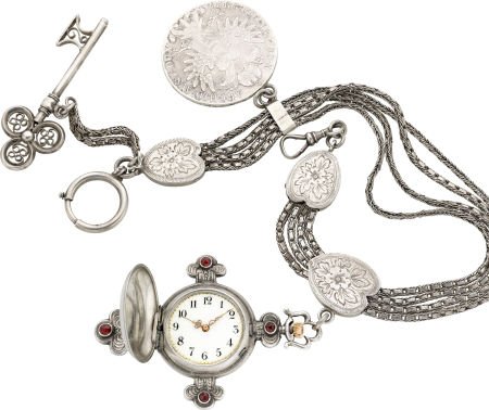 Swiss Unusual Silver & Garnet Cross Form Watch W - 2