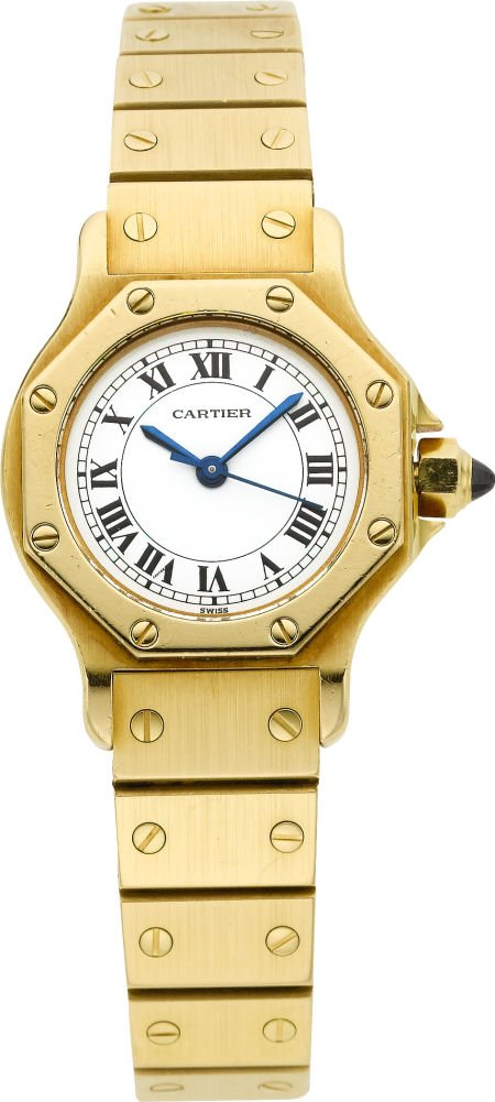 Cartier Lady's Gold Santos Automatic Bracelet Wa