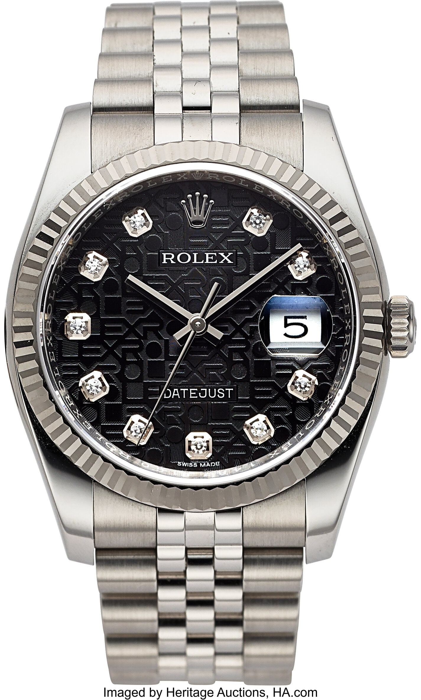 Rolex Datejust Steel and White Gold Anniversary: Rolex Datejust Steel and White Gold Anniversary Dial Full Set, Ref. 116234 Case: 36 mm, stainless steel and 18k white gold, three body, screw-down case back and cr