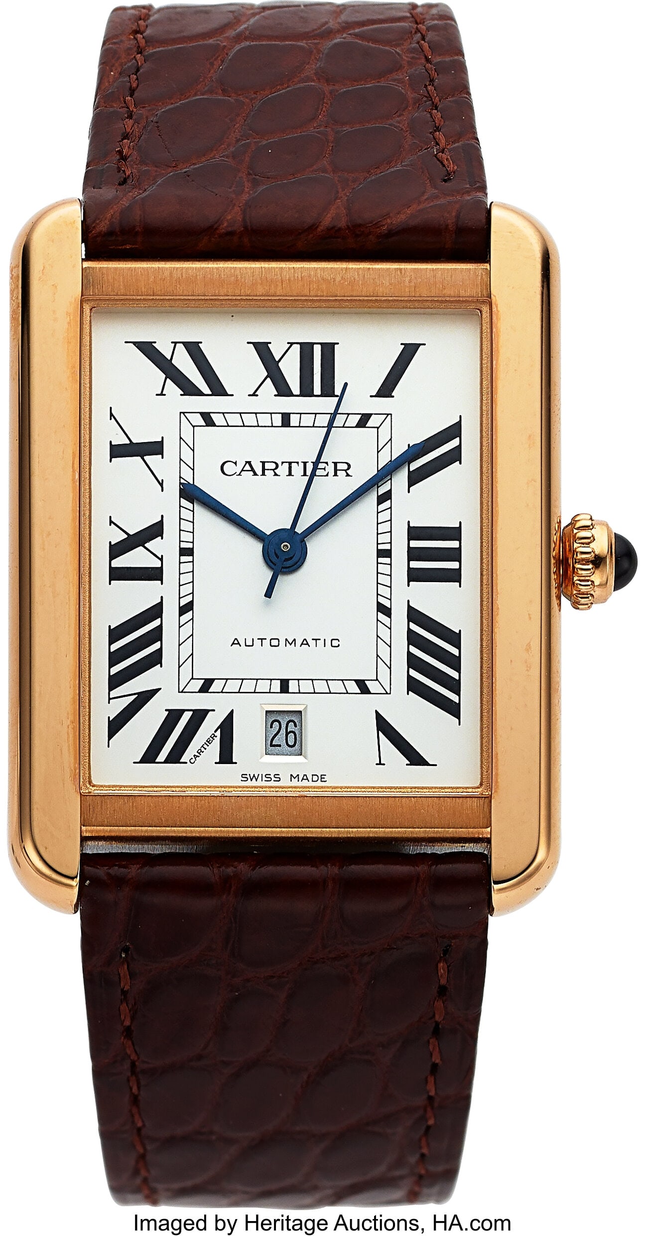 Cartier Tank Solo Everose Gold, Ref. 3799 Case: Cartier Tank Solo Everose Gold, Ref. 3799 Case: 31 mm x 33 mm, 18k Everose gold, three body, 8 screw case back, and sapphire domed crown, 557231XX Dial