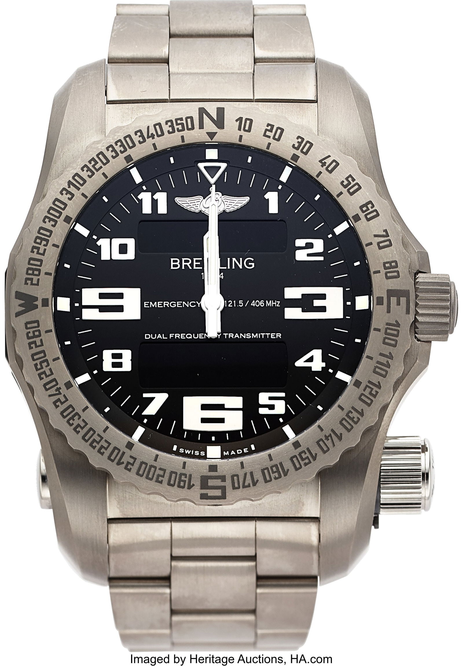 Breitling Titanium Professional Emergency, Ref.: Breitling Titanium Professional Emergency, Ref. E76325 Full Set Case: 51 mm, titanium, three body, 6 screw case back, and bi-directional rotating compass