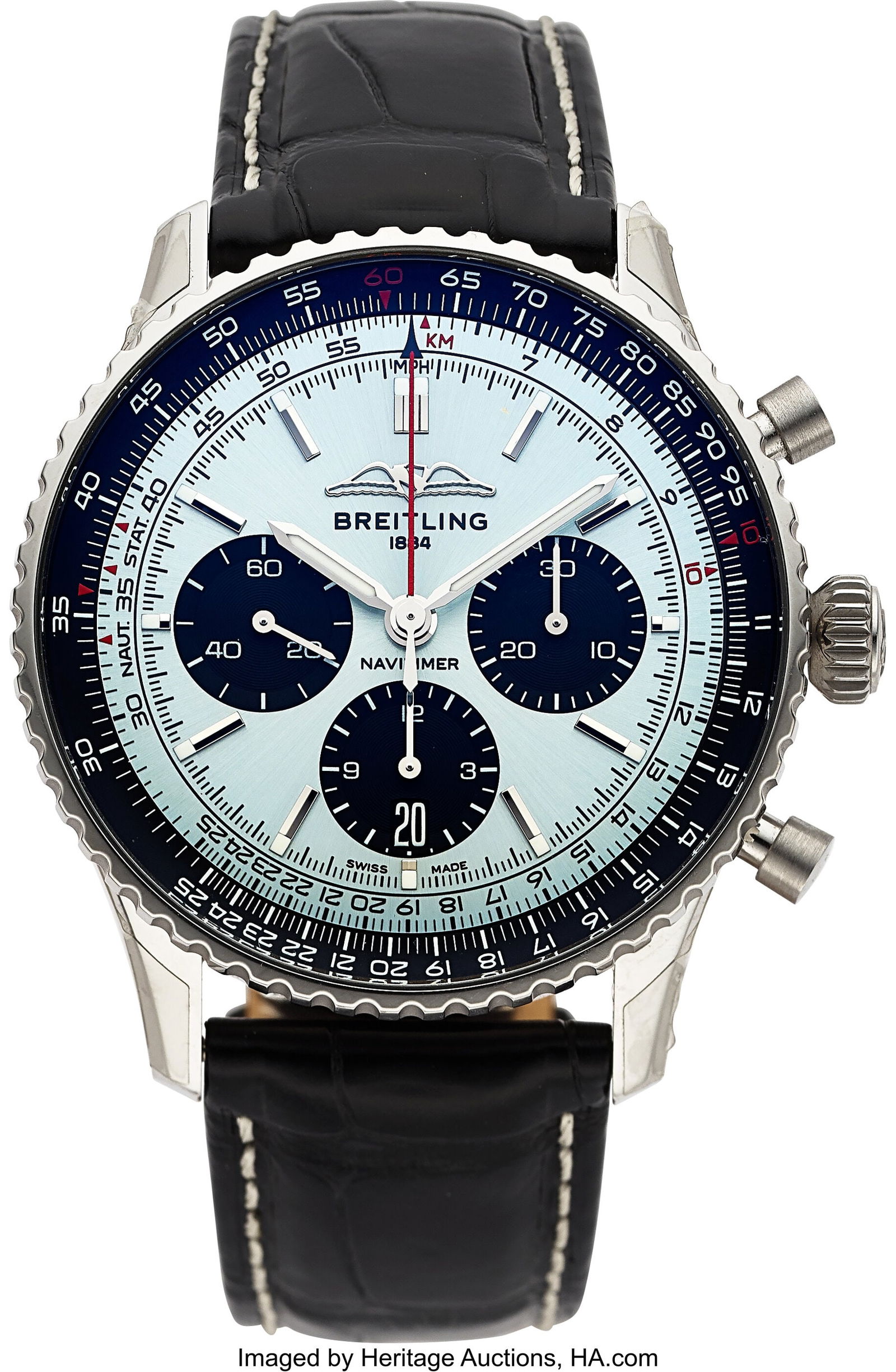 Breitling Navitimer B01 Chronograph, Ref. AB0138: Breitling Navitimer B01 Chronograph, Ref. AB0138 Full Set Case: 43 mm, stainless steel, three body, screw-down exhibition case back, and push-pull