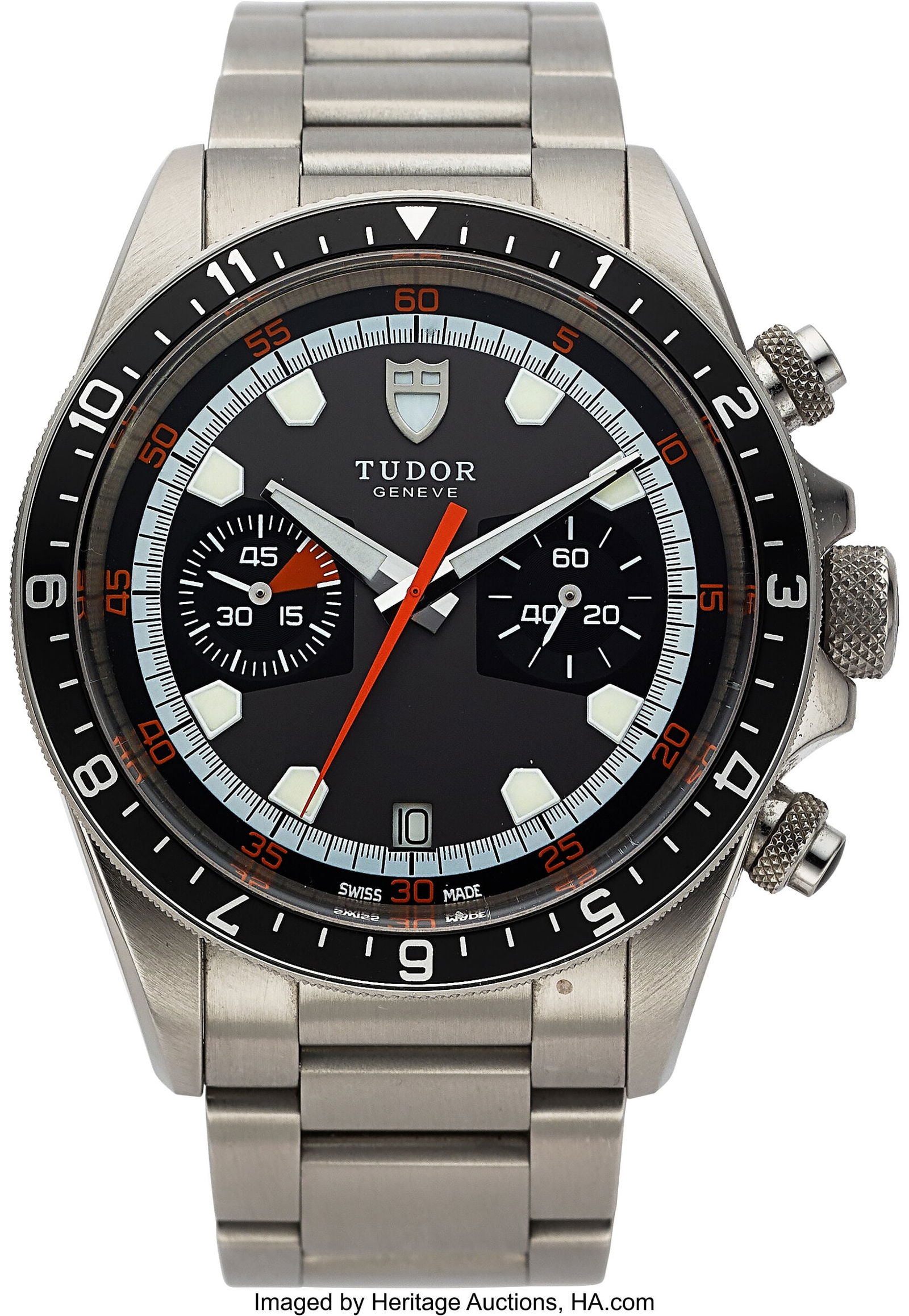 Tudor Heritage Monte Carlo Chronograph, Ref. 703: Tudor Heritage Monte Carlo Chronograph, Ref. 70330N Case: 42 mm, stainless steel, three body, screw-down case back, crown, and timer buttons,