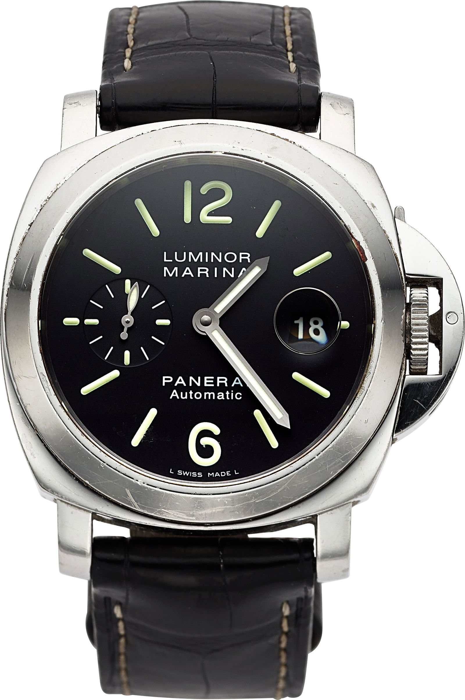 Panerai Automatic Luminor Marina, Ref. PAM00104: Panerai Automatic Luminor Marina, Ref. PAM00104 Case: 43 mm, stainless steel, three body, screw-down case back, push-pull crown, trademark Panerai crow