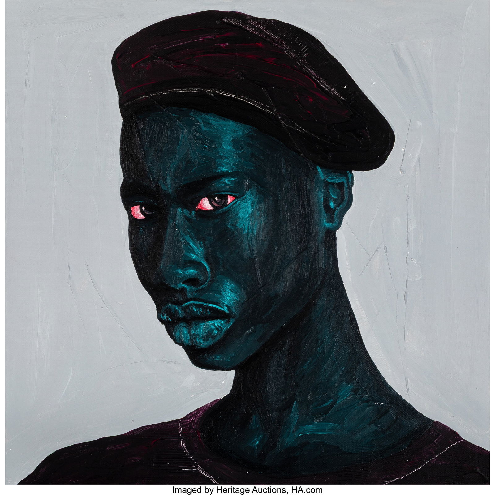 Annan Affotey (b. 1985) Dark Burgundy Beret, 202: Annan Affotey (b. 1985) Dark Burgundy Beret, 2020 Acrylic on canvas 19-3/4 x 19-1/2 inches (50.2 x 49.5 cm) Signed, dated, and